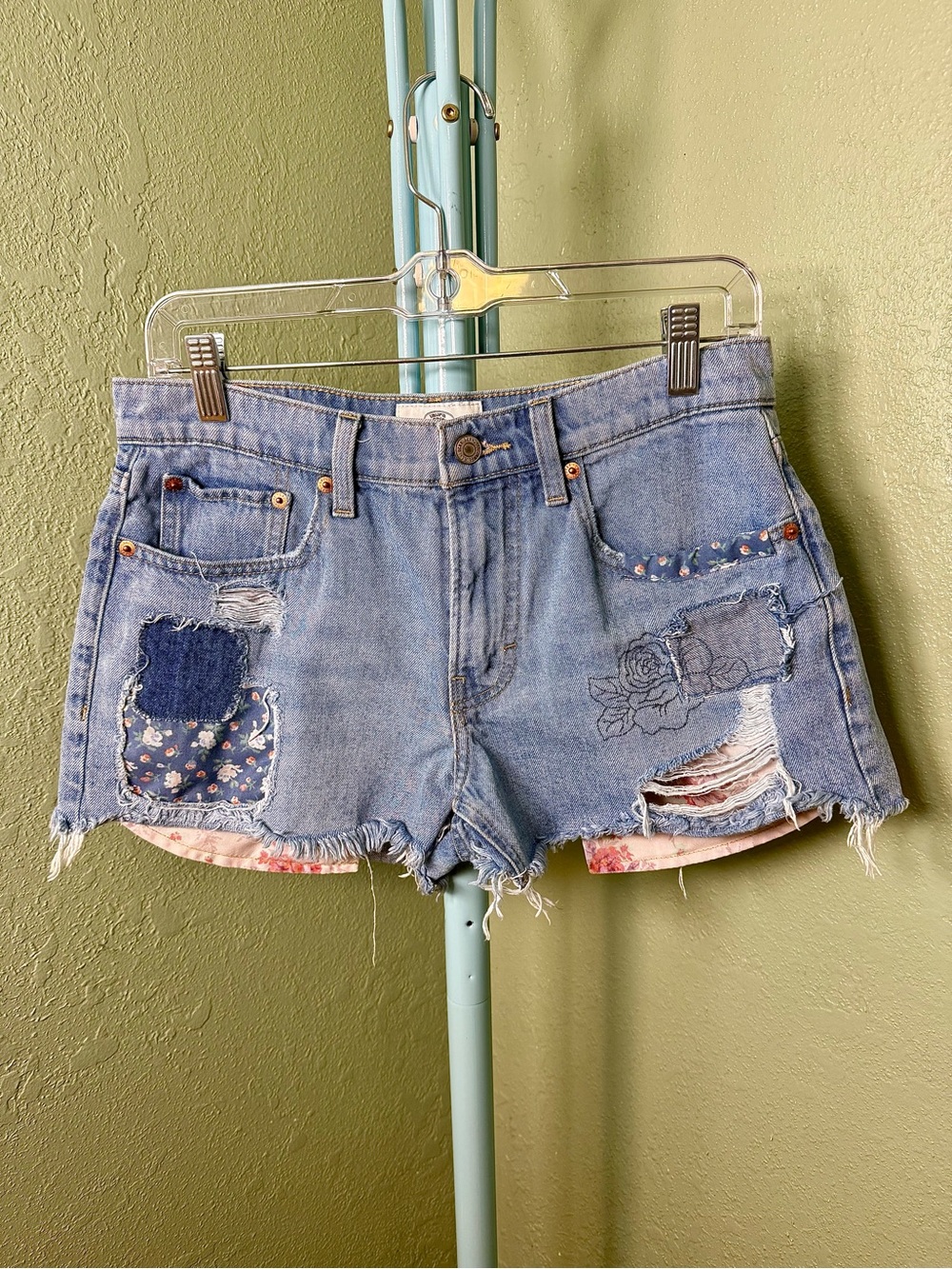 Lucky Brand Light Blue Patchwork Distressed Denim Shorts